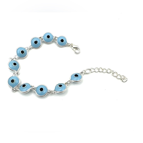 Opaque Sky Blue and Silver Tone Bracelet - Picture 2 of 2